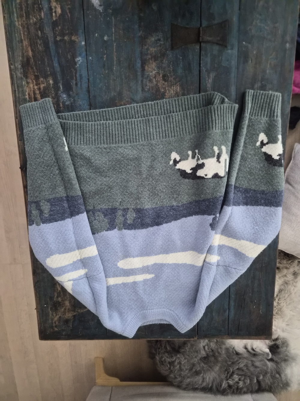 Cozy Crewneck Sweater in Sage and Light Blue